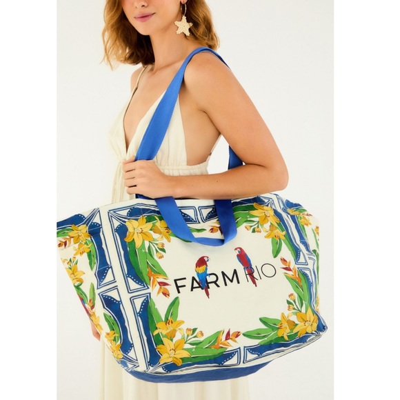 FARM Rio Handbags - FARM Rio Brazil Tropical Parrot Large Canvas Carryall Tote Bag NWT